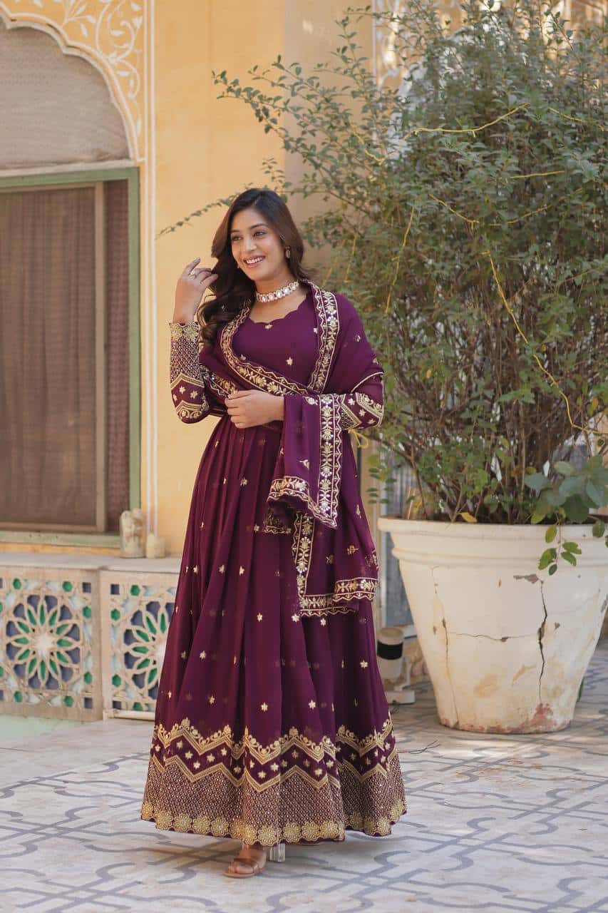 New Designer Party Wear Look Full Heavy Embroidery Sequence Work Gown With Fully Stitched and Dupatta Ready to Wear Collection