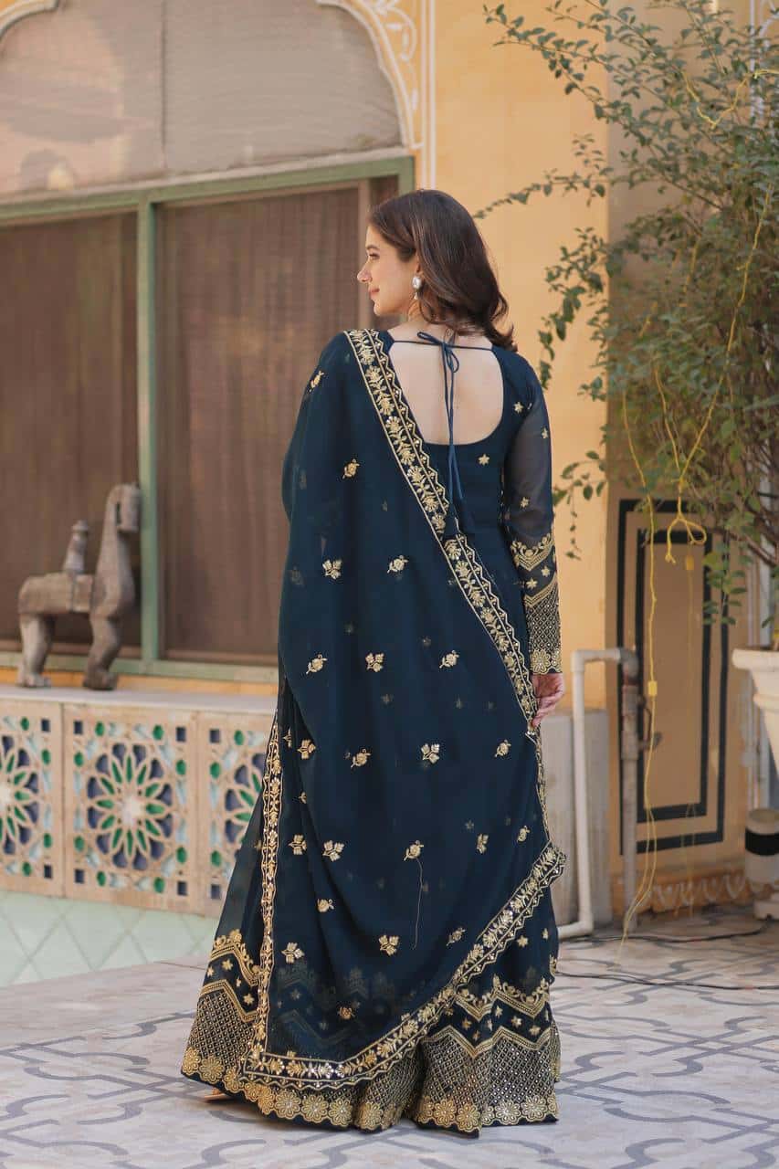 New Designer Party Wear Look Full Heavy Embroidery Sequence Work Gown With Fully Stitched and Dupatta Ready to Wear Collection