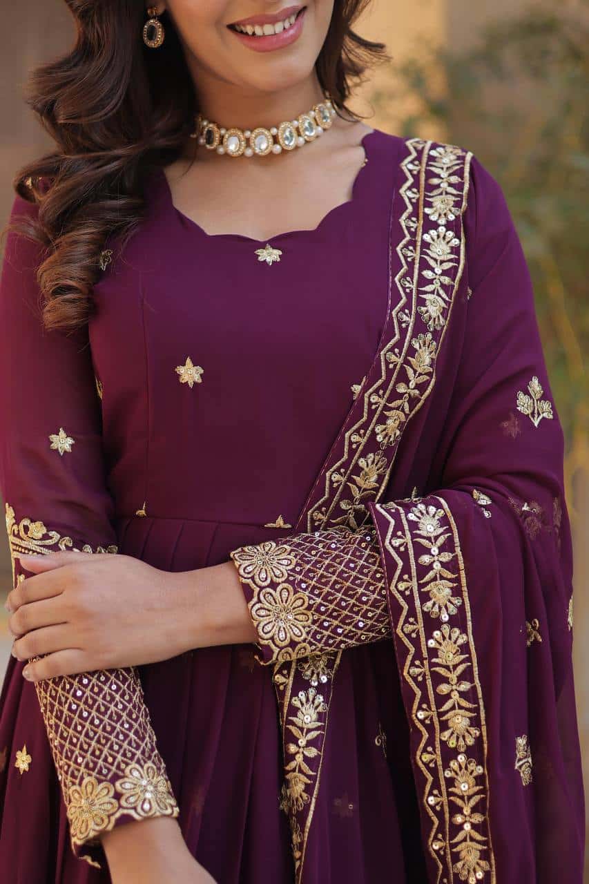 New Designer Party Wear Look Full Heavy Embroidery Sequence Work Gown With Fully Stitched and Dupatta Ready to Wear Collection