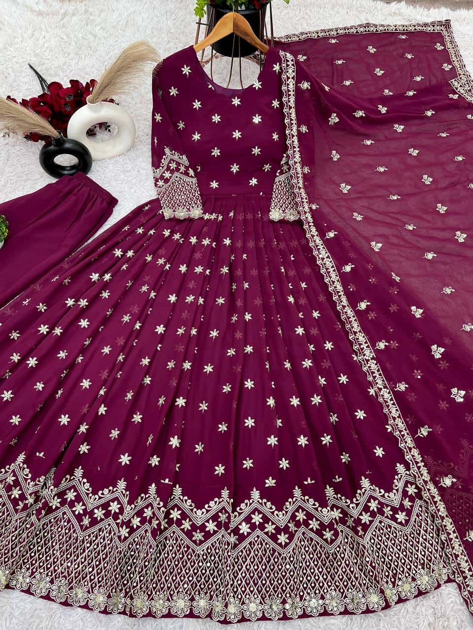 New Designer Party Wear Look Full Heavy Embroidery Sequence Work Gown With Fully Stitched and Dupatta Ready to Wear Collection