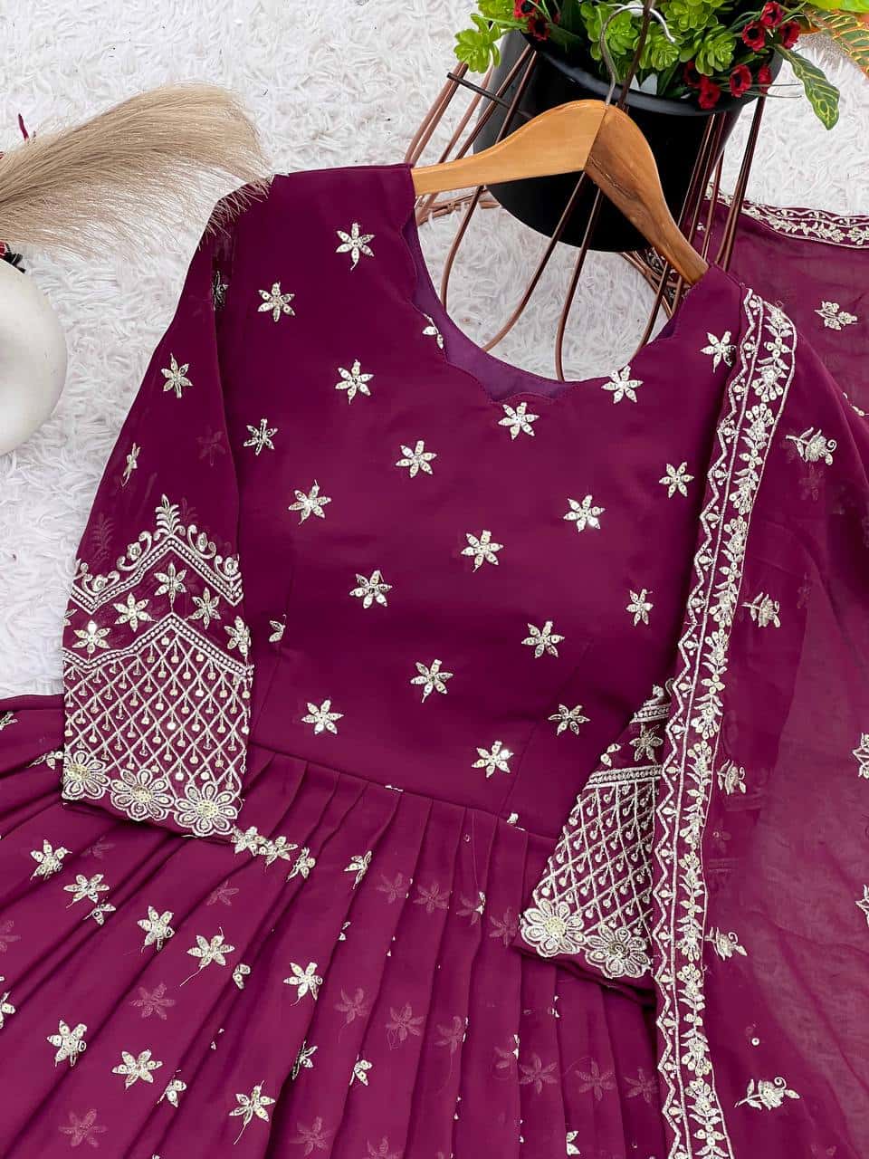 New Designer Party Wear Look Full Heavy Embroidery Sequence Work Gown With Fully Stitched and Dupatta Ready to Wear Collection