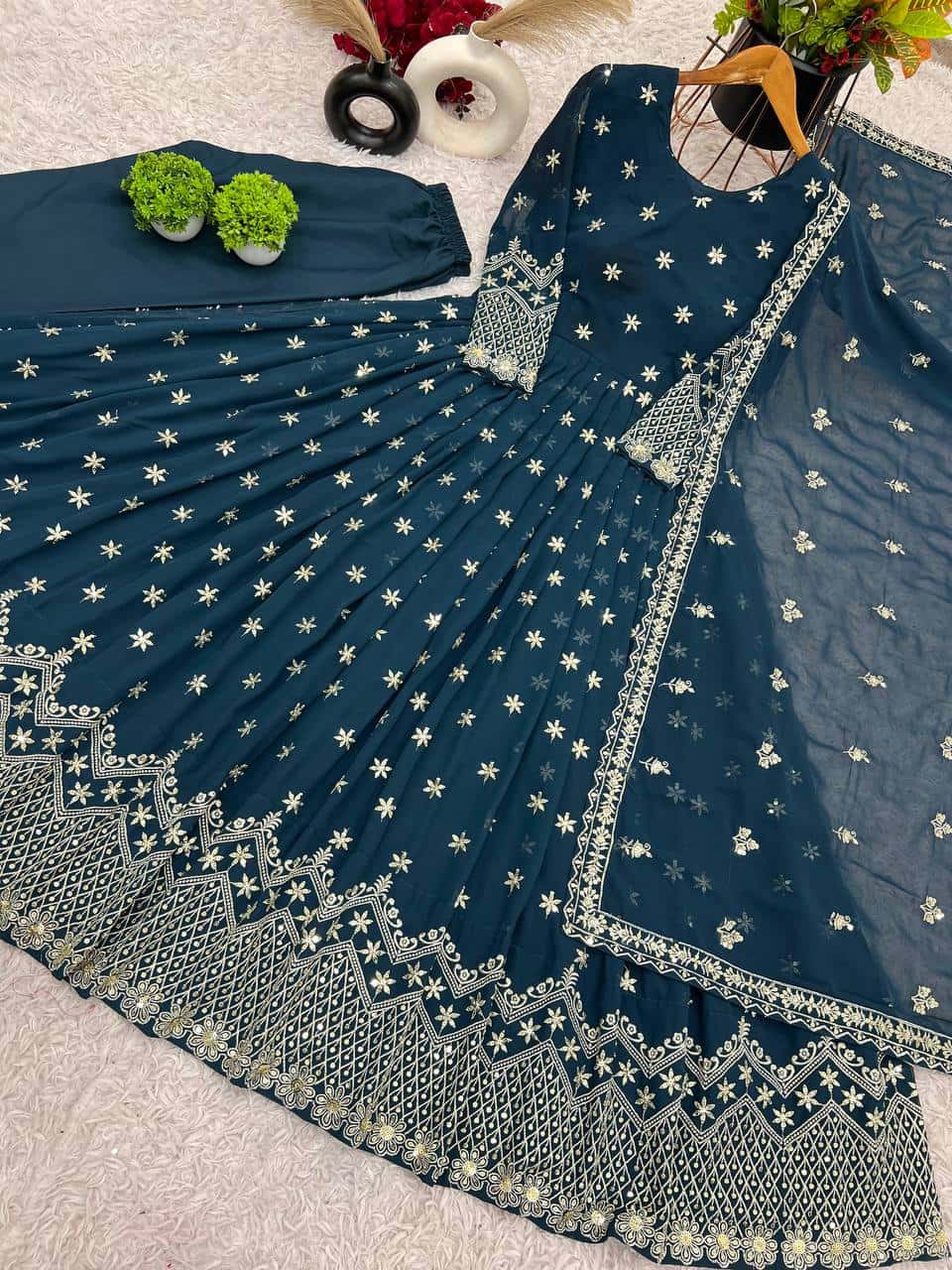 New Designer Party Wear Look Full Heavy Embroidery Sequence Work Gown With Fully Stitched and Dupatta Ready to Wear Collection