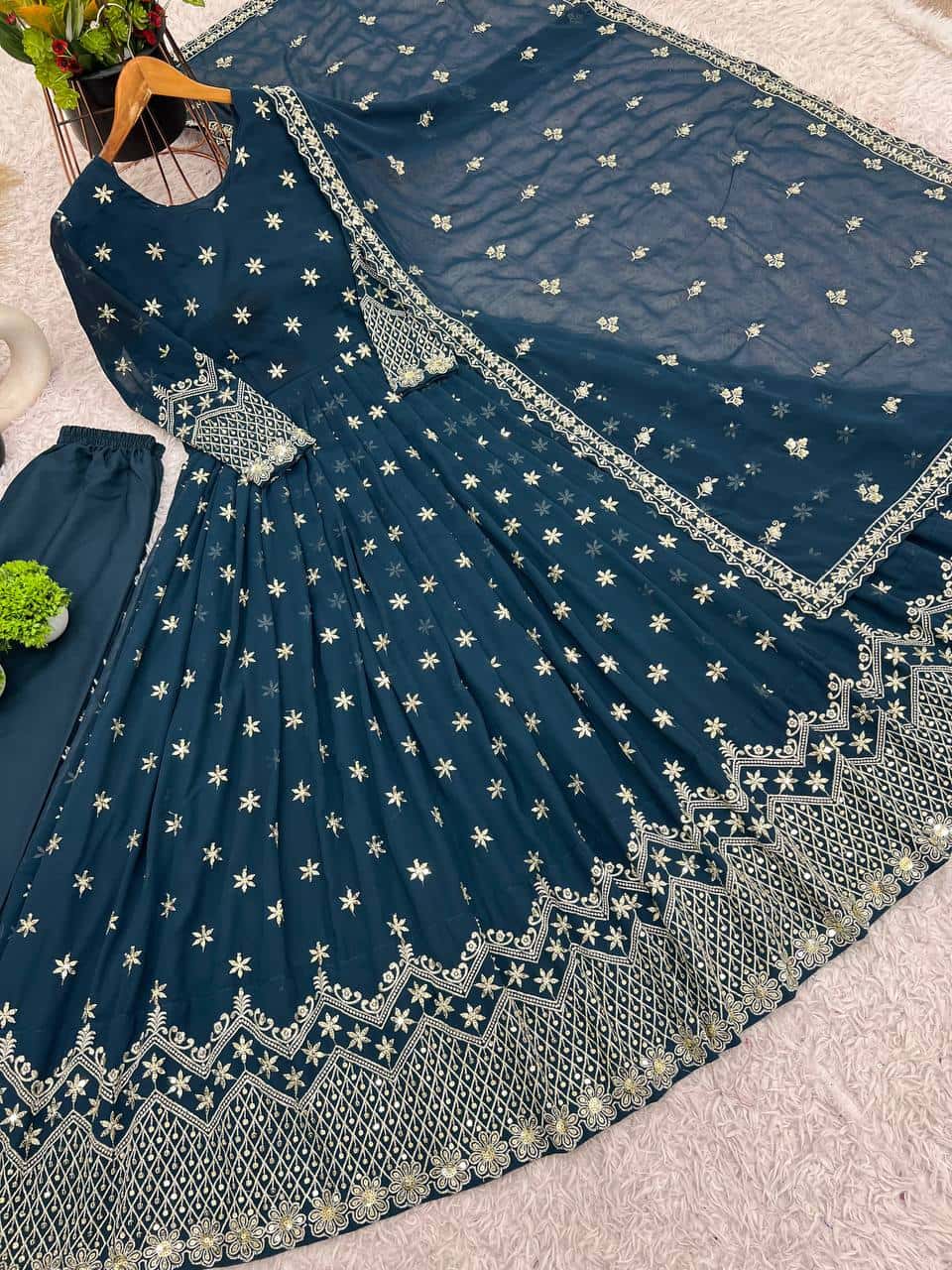 New Designer Party Wear Look Full Heavy Embroidery Sequence Work Gown With Fully Stitched and Dupatta Ready to Wear Collection
