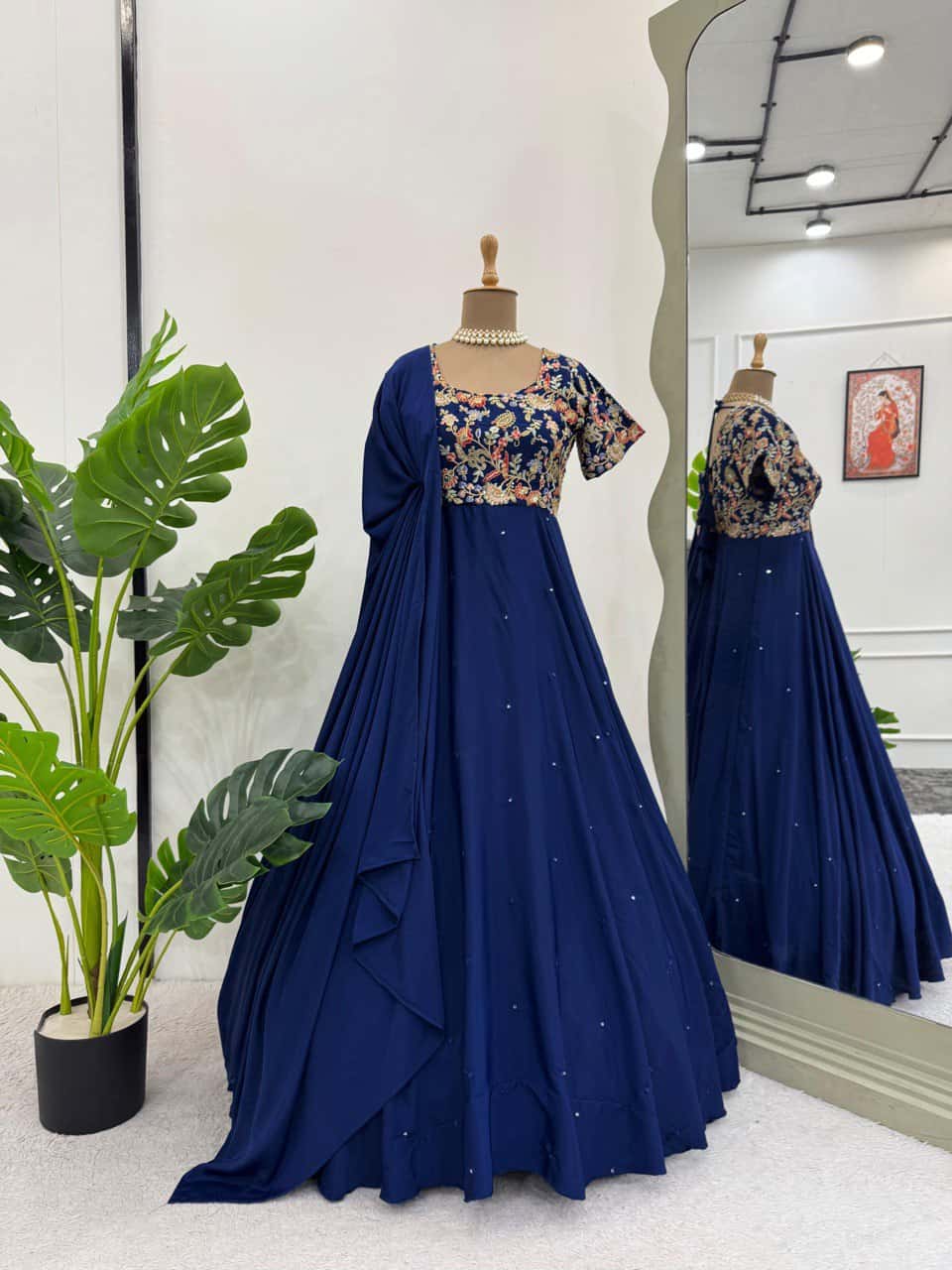 Heavy designer Natural Crepe fabric gown pant with dupatta sets
