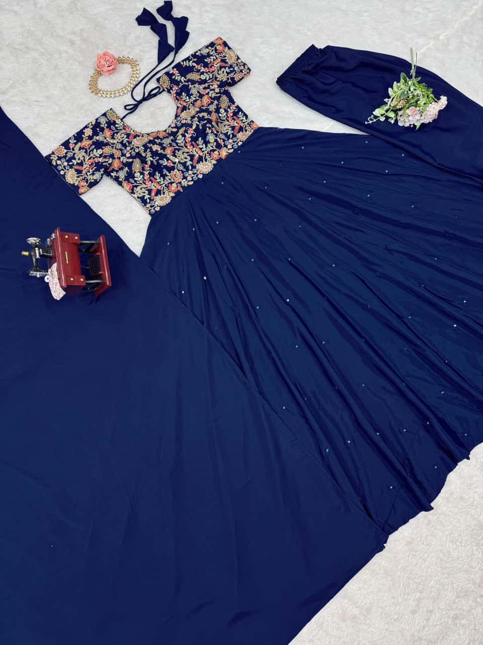 Heavy designer Natural Crepe fabric gown pant with dupatta sets
