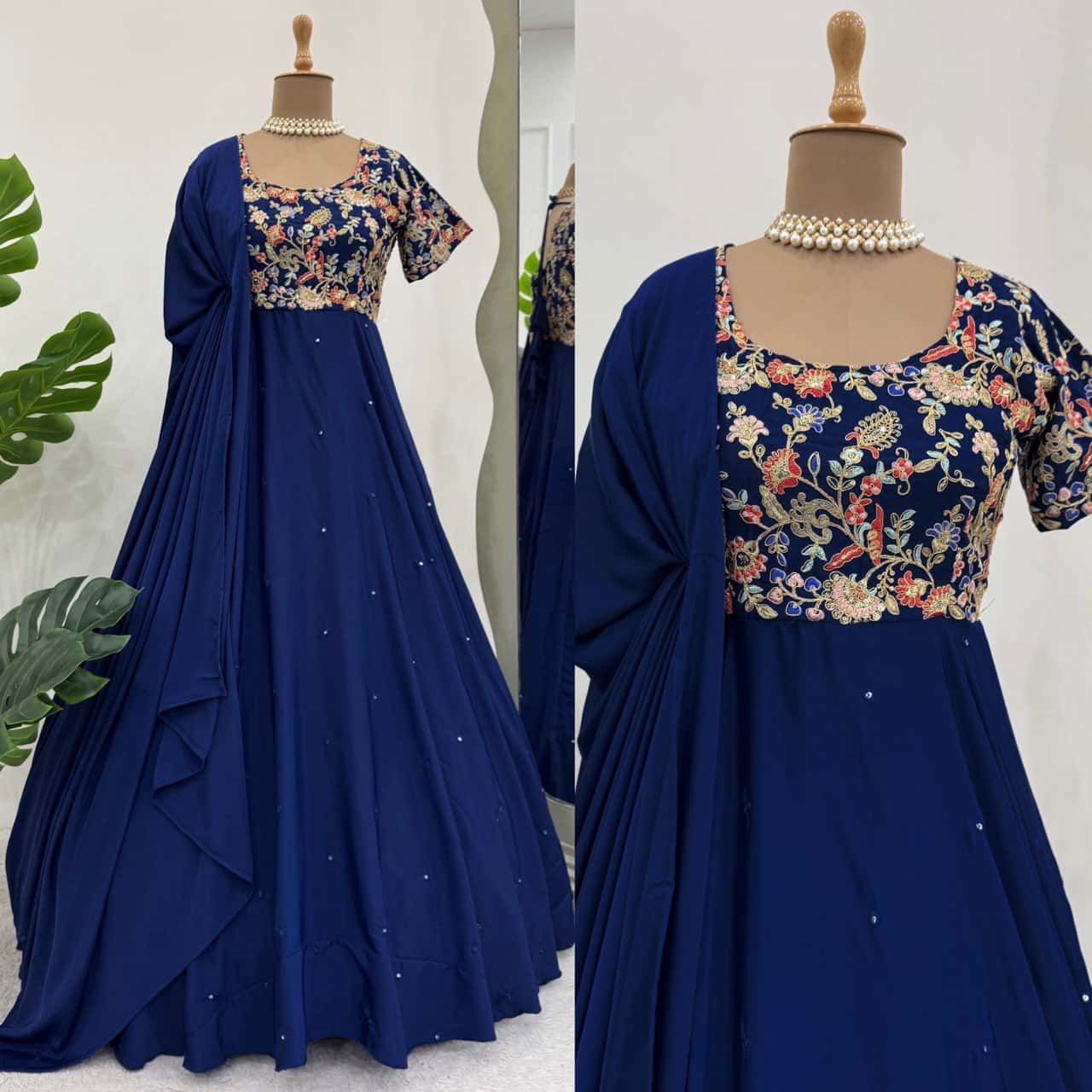 Heavy designer Natural Crepe fabric gown pant with dupatta sets