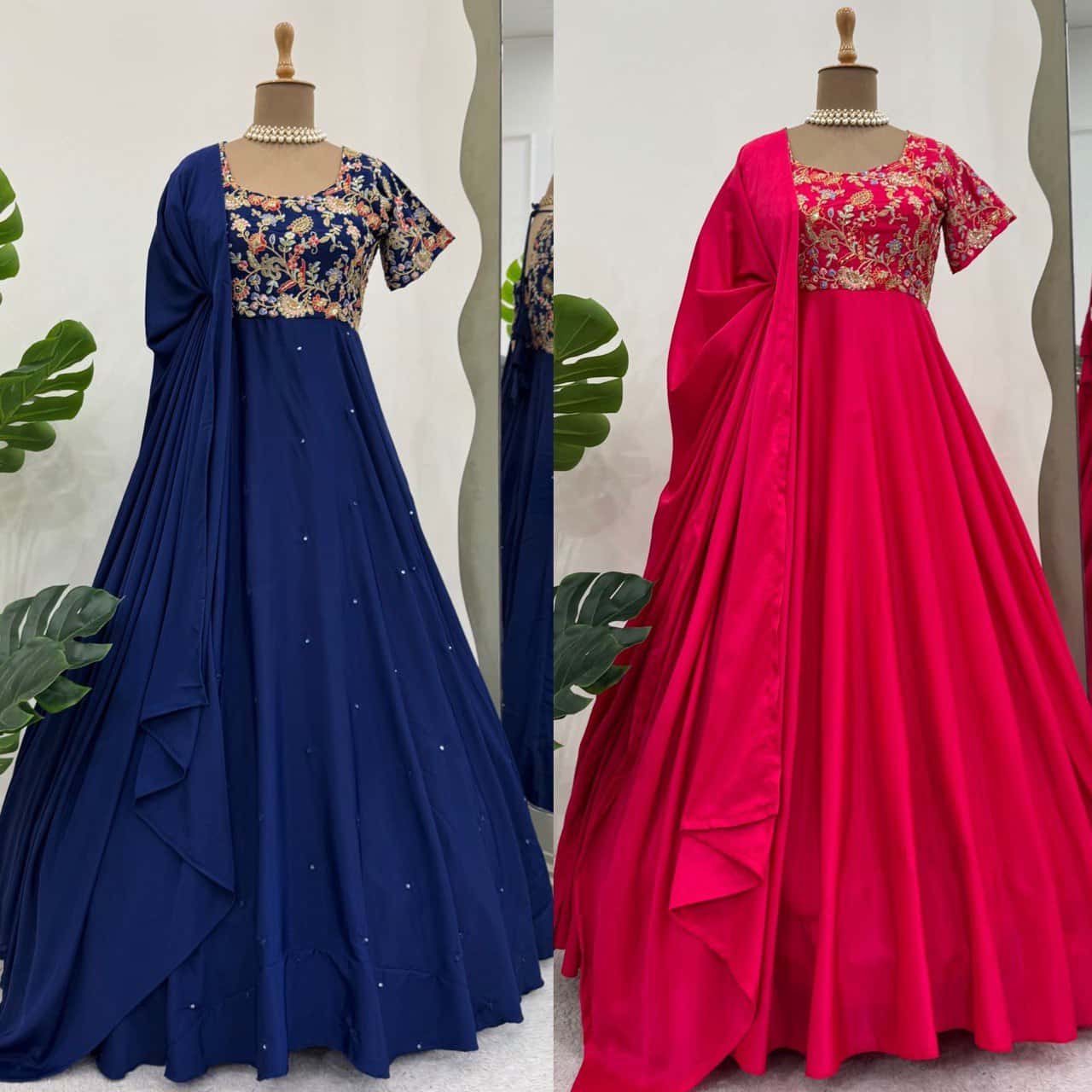 Heavy designer Natural Crepe fabric gown pant with dupatta sets