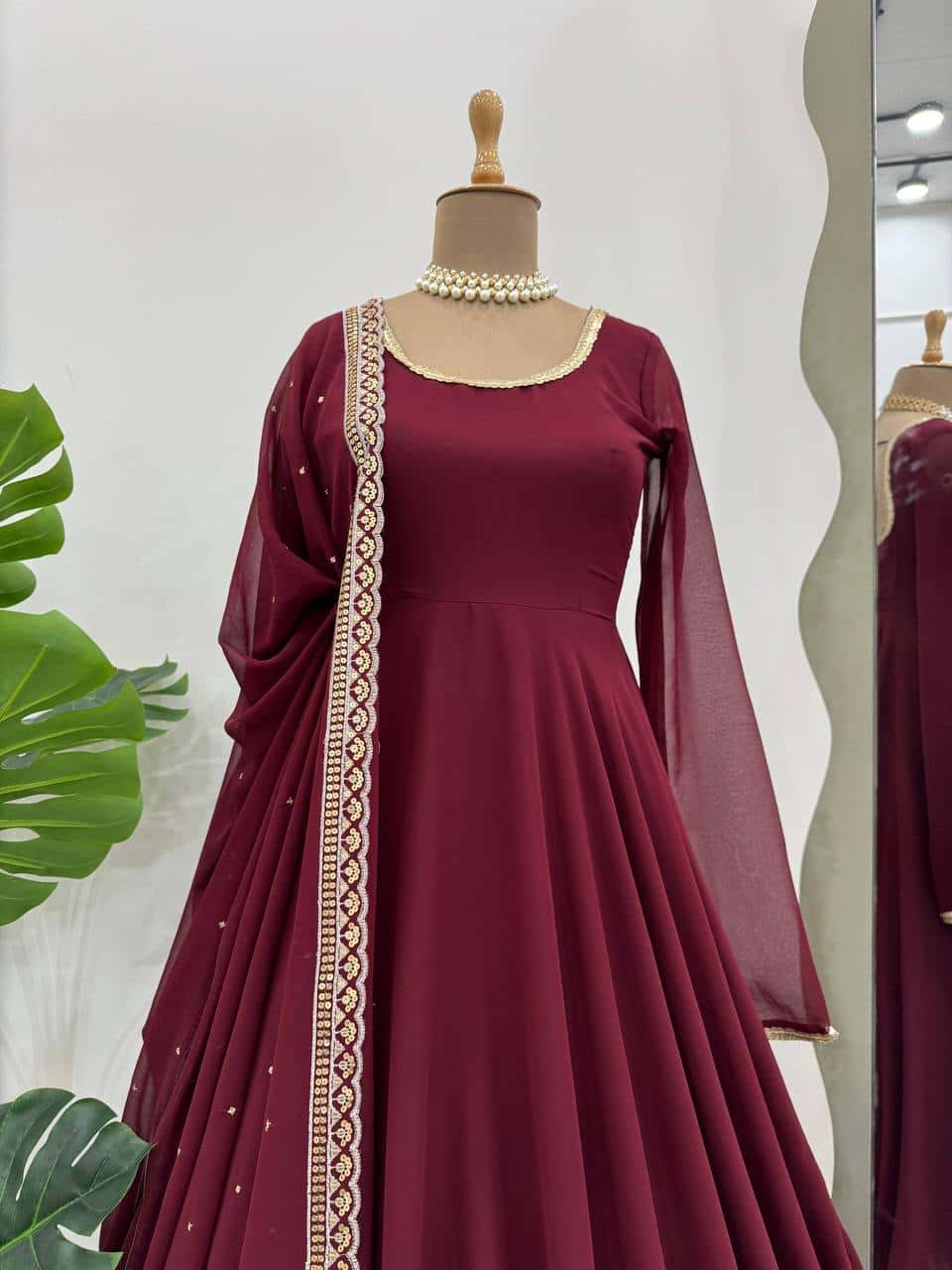 Faux georgette full flared gown pant with dupatta sets
