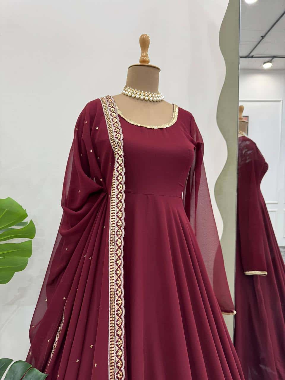 Faux georgette full flared gown pant with dupatta sets
