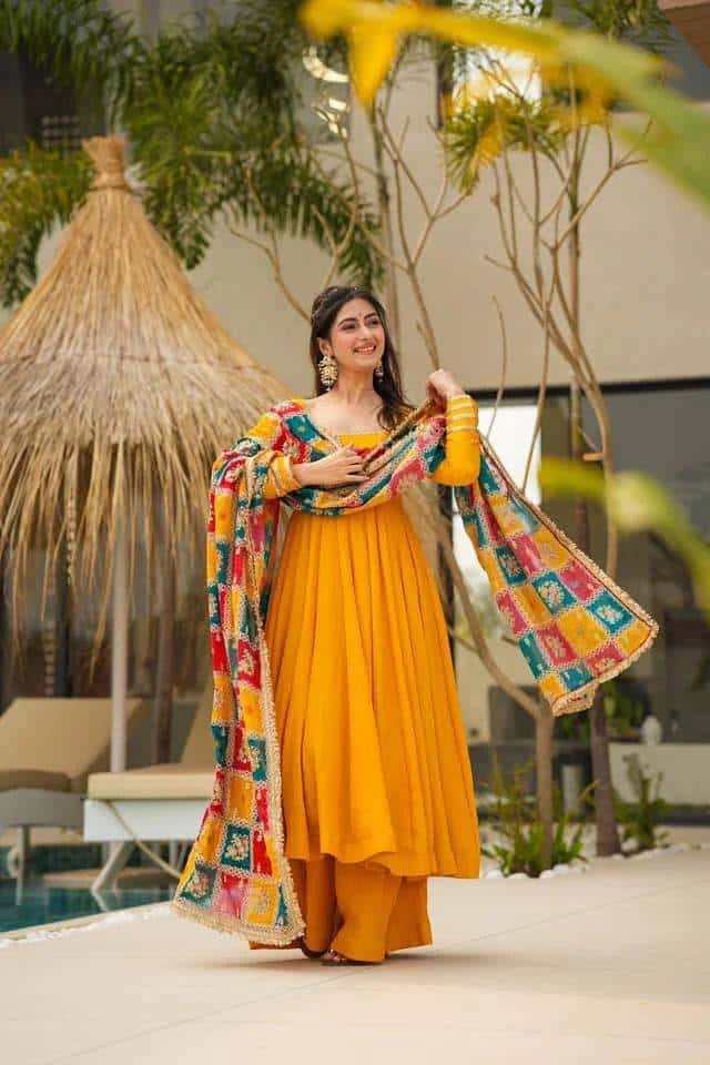 Women's designer chinnon silk gown palazzo with georgette digital print dupatta sets