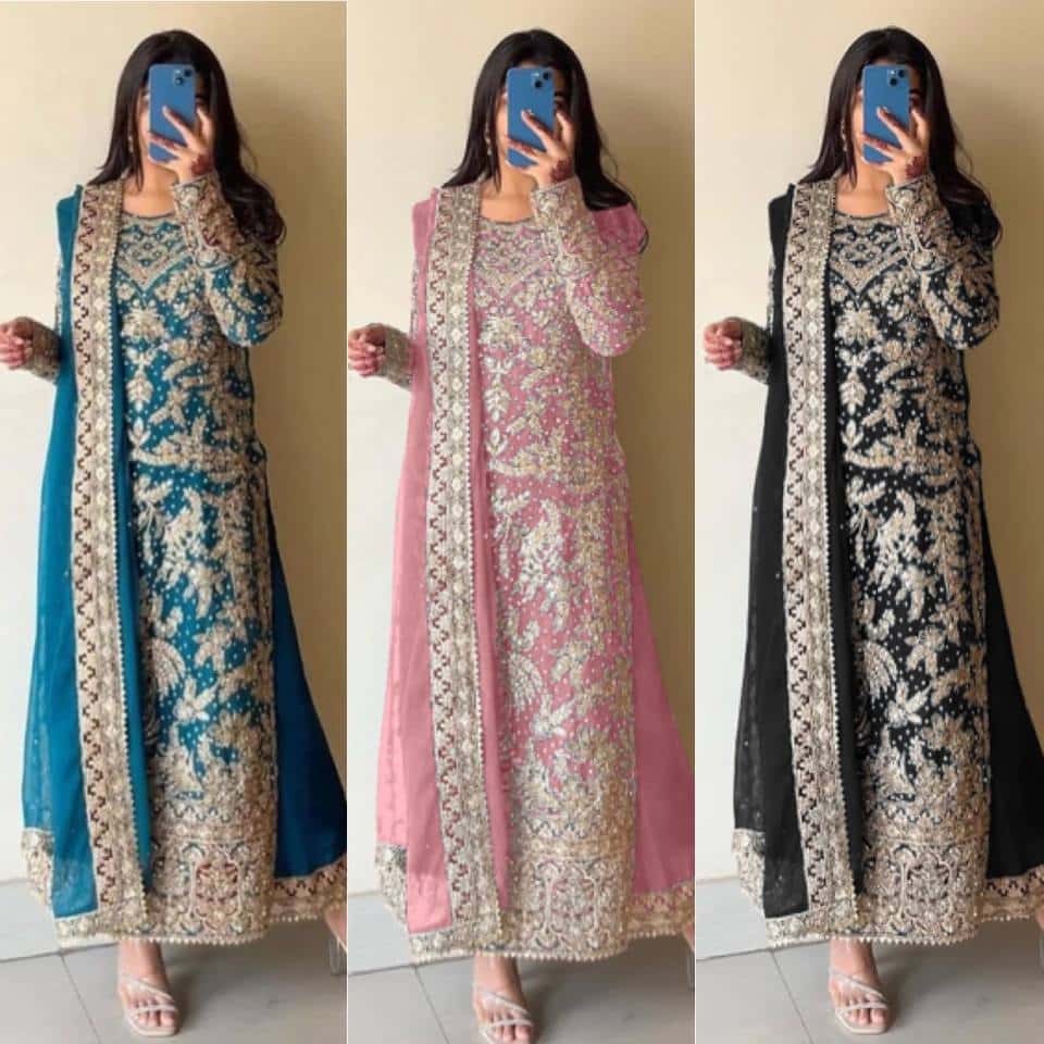 Presenting New Collection In Heavy Georgette Top-Plazzo And Dupatta Set Fully Stitched Ready To Wear