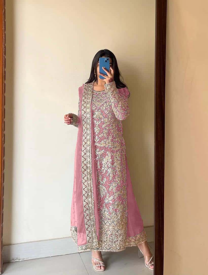 Presenting New Collection In Heavy Georgette Top-Plazzo And Dupatta Set Fully Stitched Ready To Wear