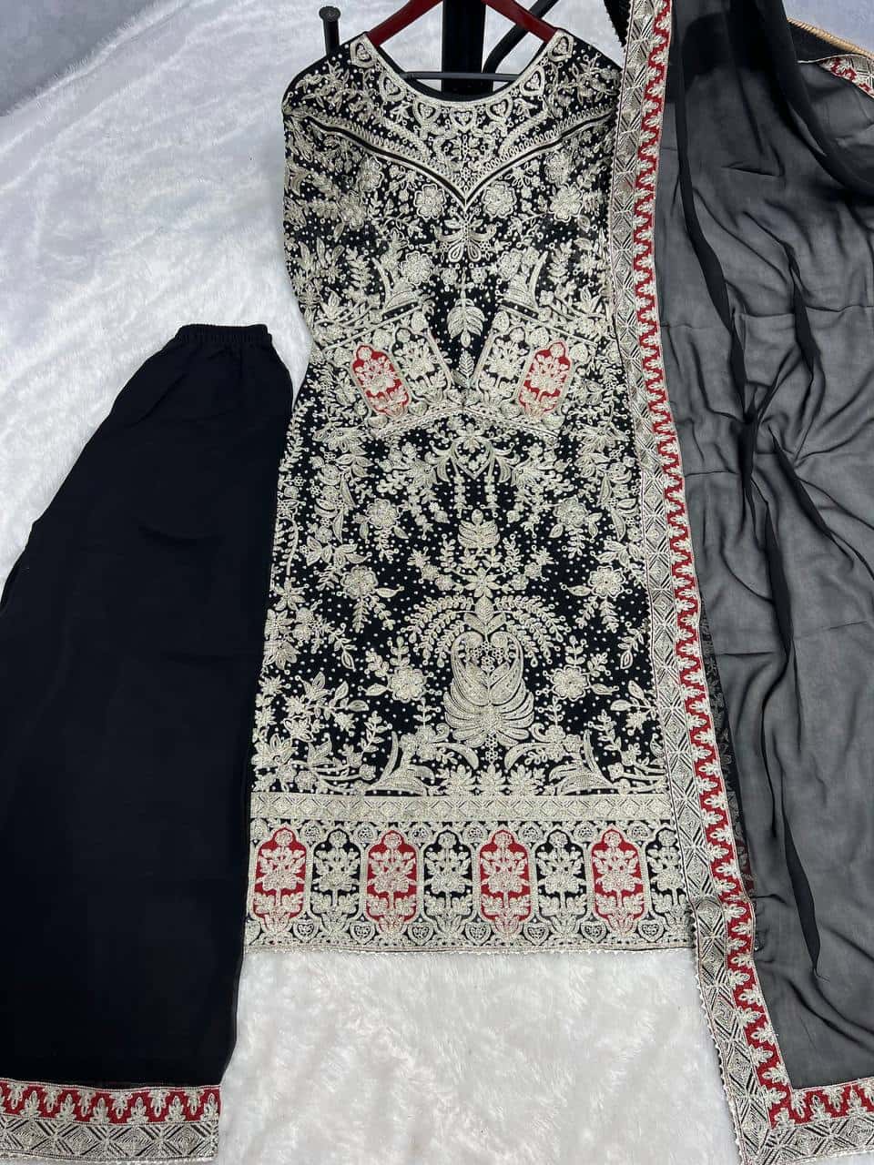 Presenting New Collection In Heavy Georgette Top-Plazzo And Dupatta Set Fully Stitched Ready To Wear