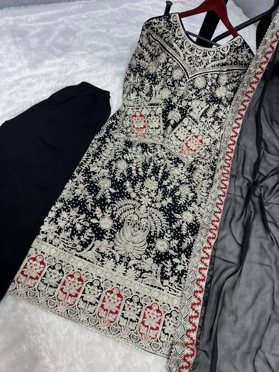 Presenting New Collection In Heavy Georgette Top-Plazzo And Dupatta Set Fully Stitched Ready To Wear