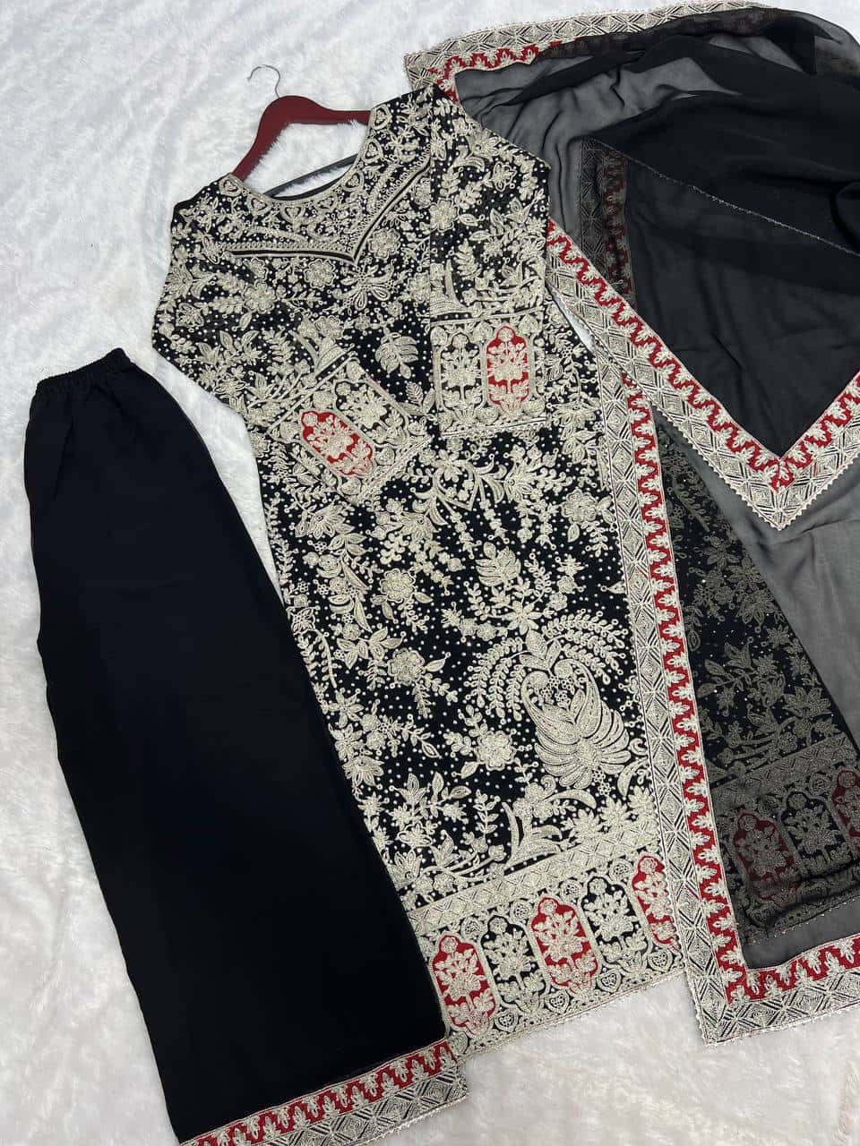 Presenting New Collection In Heavy Georgette Top-Plazzo And Dupatta Set Fully Stitched Ready To Wear