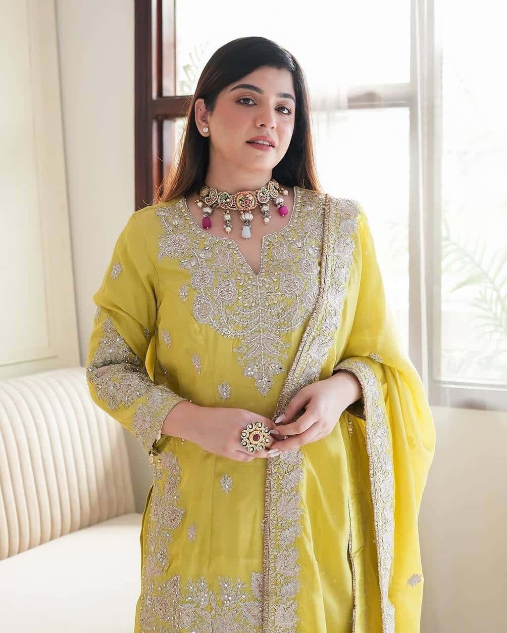 New Heavy Embroidery Sequence Work Top-Gharara And Dupatta Set Fully Stitched Ready To Wear Collection