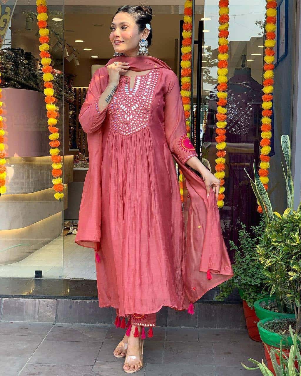 Designer muslin silk kurta pant with dupatta sets