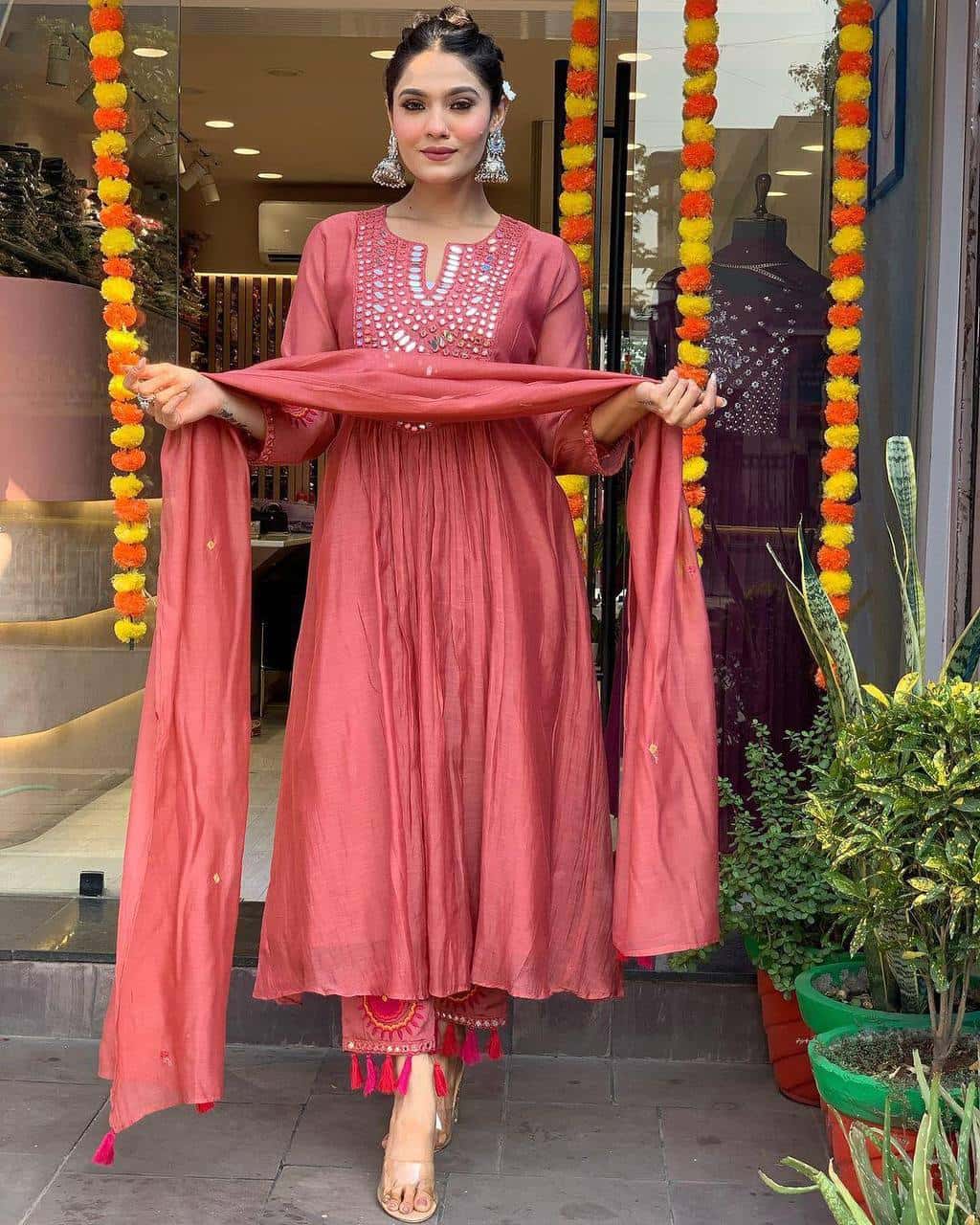 Designer muslin silk kurta pant with dupatta sets