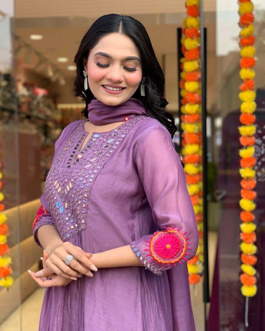 Designer muslin silk kurta pant with dupatta sets