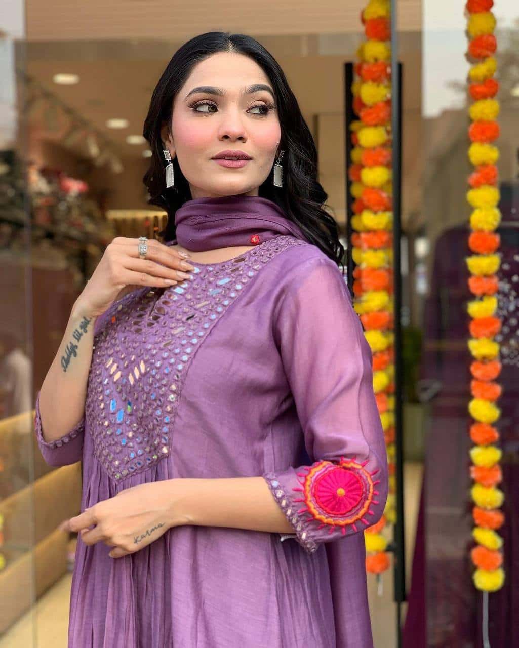 Designer muslin silk kurta pant with dupatta sets