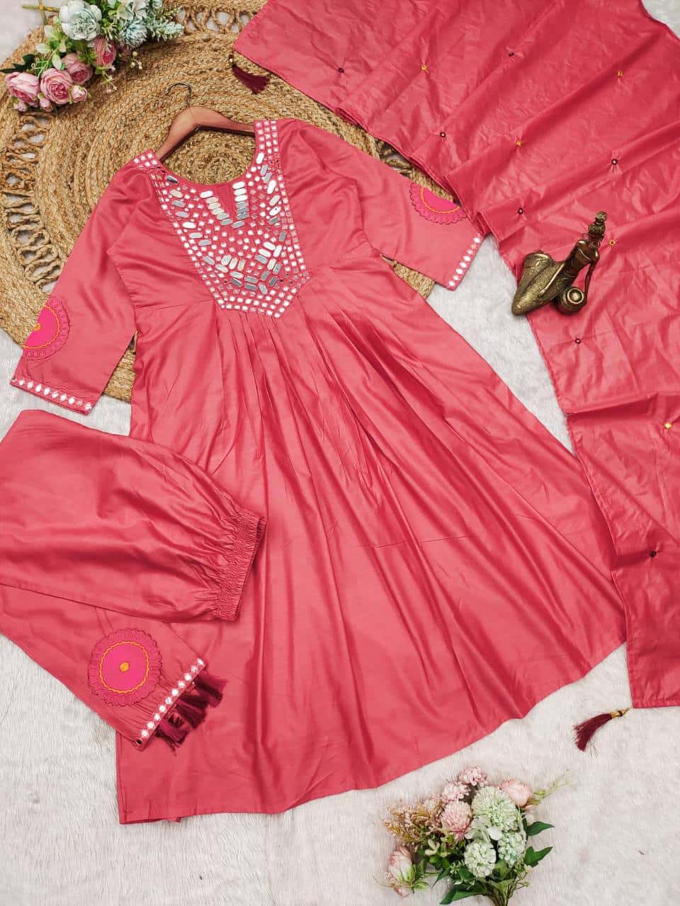 Designer muslin silk kurta pant with dupatta sets