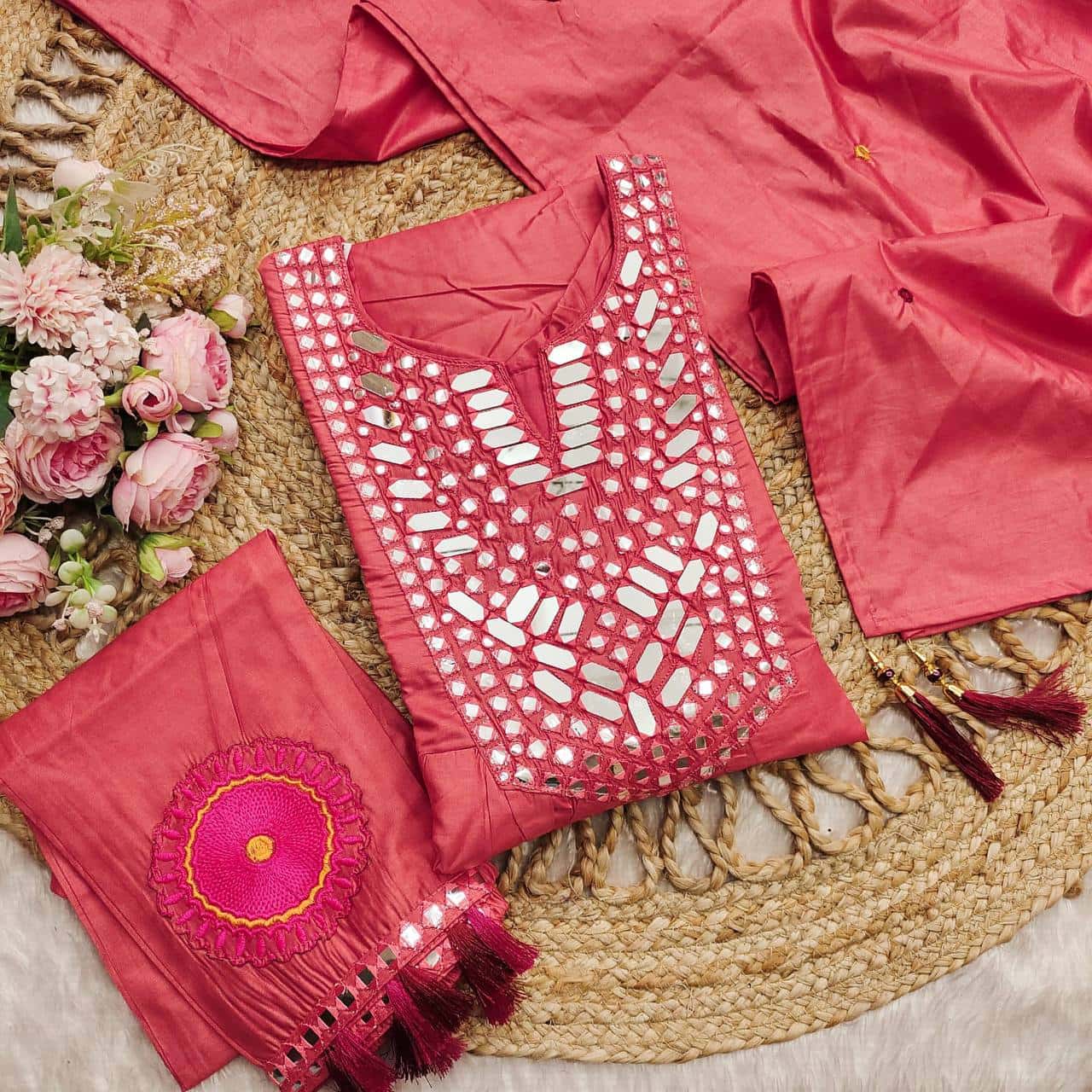 Designer muslin silk kurta pant with dupatta sets