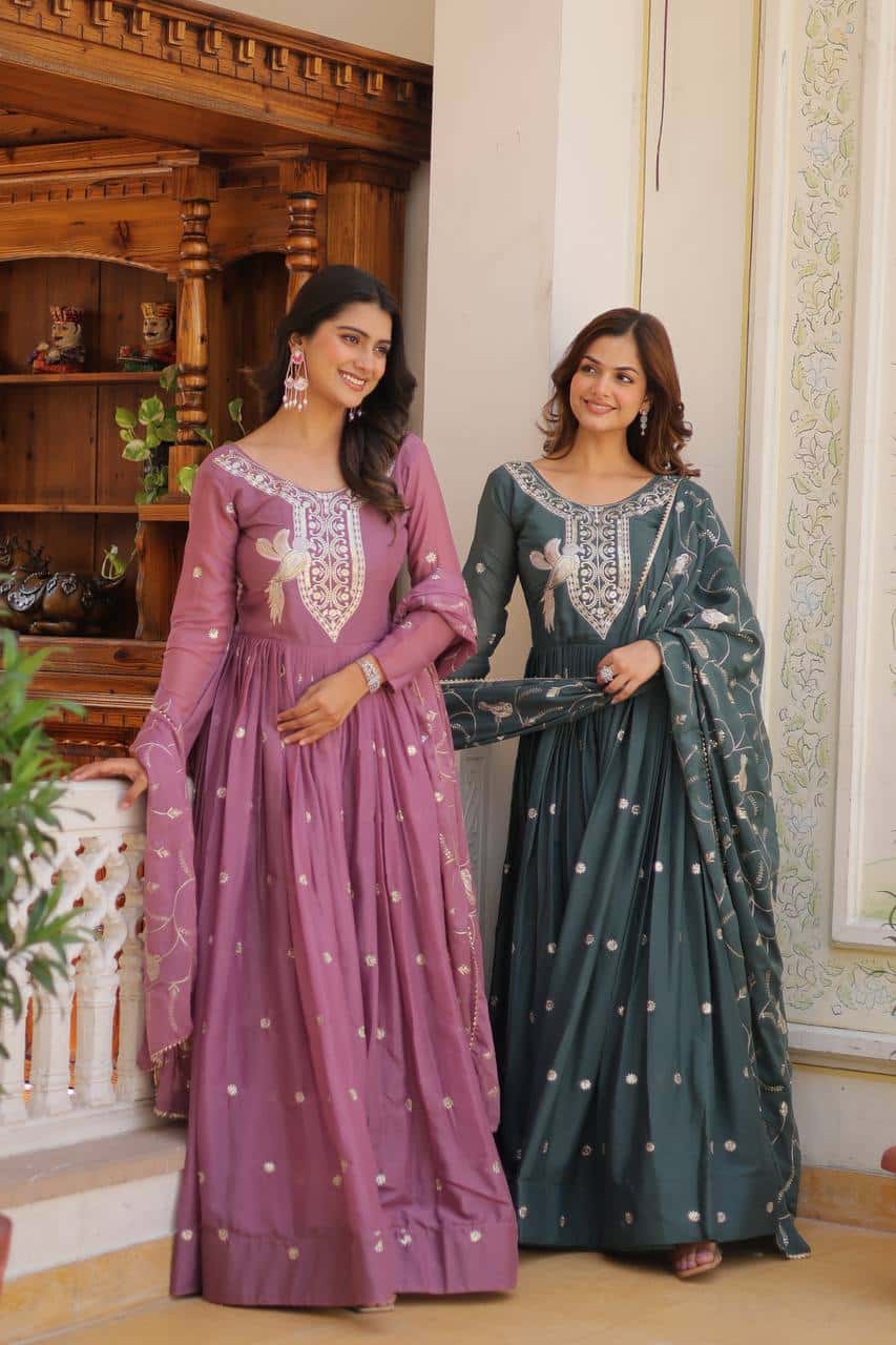 Hand embroidered designer gown with dupatta sets
