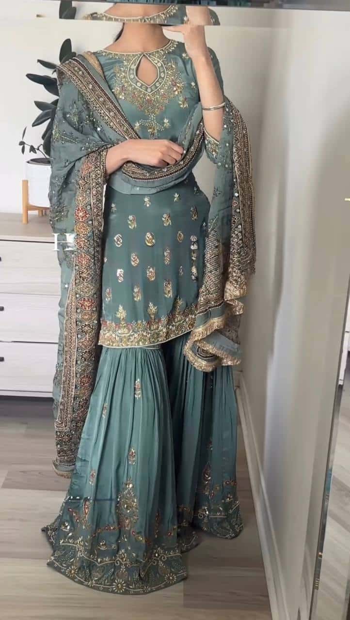 Heavy Faux Georgette Kurta Sharara with Dupatta set