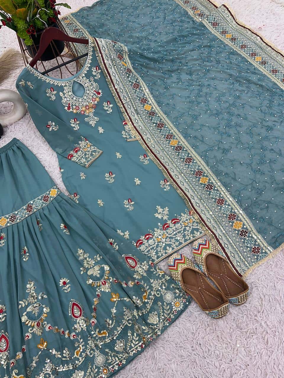 Heavy Faux Georgette Kurta Sharara with Dupatta set