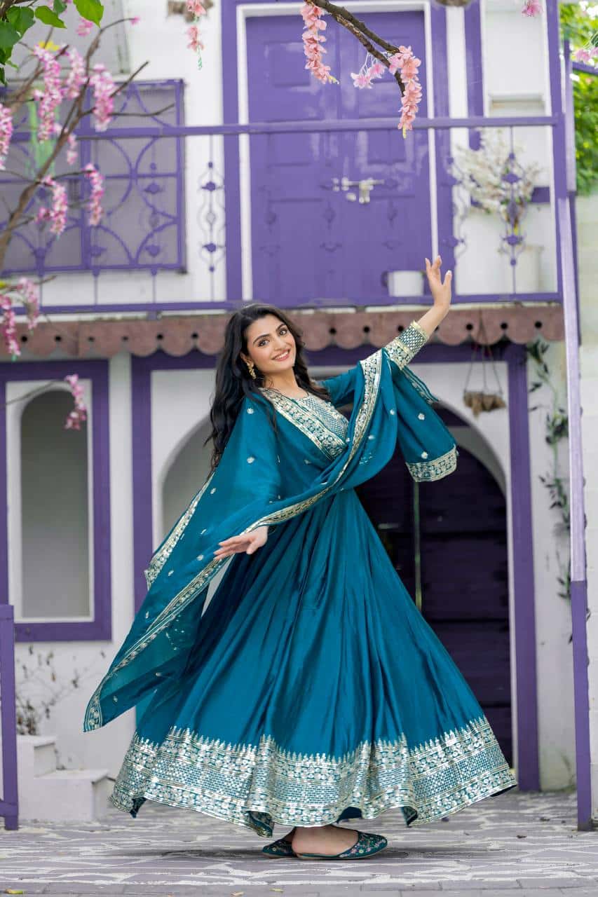 "Elegant Heavy Chinon Silk Top with Intricate 5mm Embroidery & Sequence Work, Complete with Dupatta"