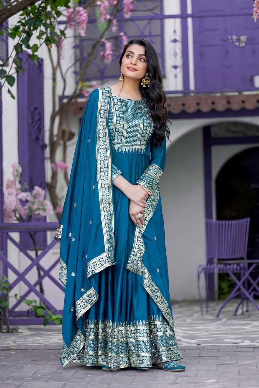 "Elegant Heavy Chinon Silk Top with Intricate 5mm Embroidery & Sequence Work, Complete with Dupatta"