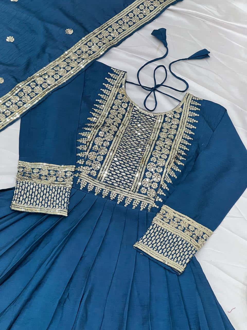 "Elegant Heavy Chinon Silk Top with Intricate 5mm Embroidery & Sequence Work, Complete with Dupatta"
