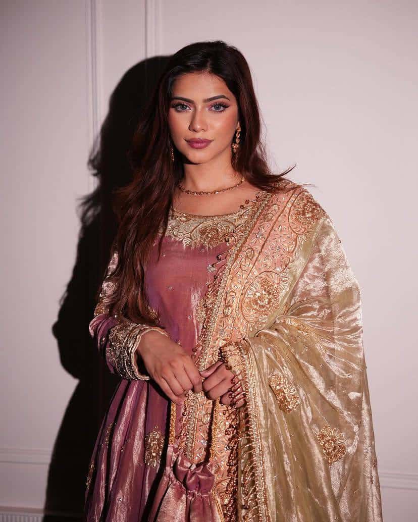 "Exquisite Embroidered Glass Tissue Top with Jacquard Pants and Pearl Work Dupatta"