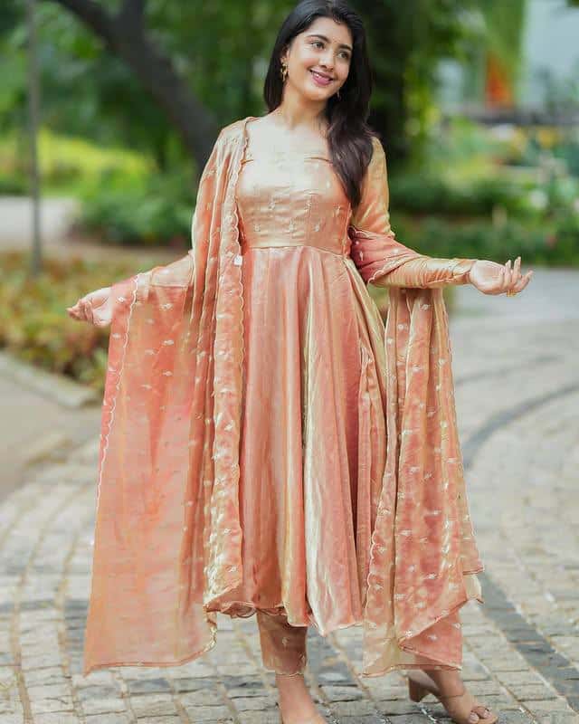 "Mesmerizing Chinnon Silk Anarkali - Elegant Embroidery & Trendy Flare!"