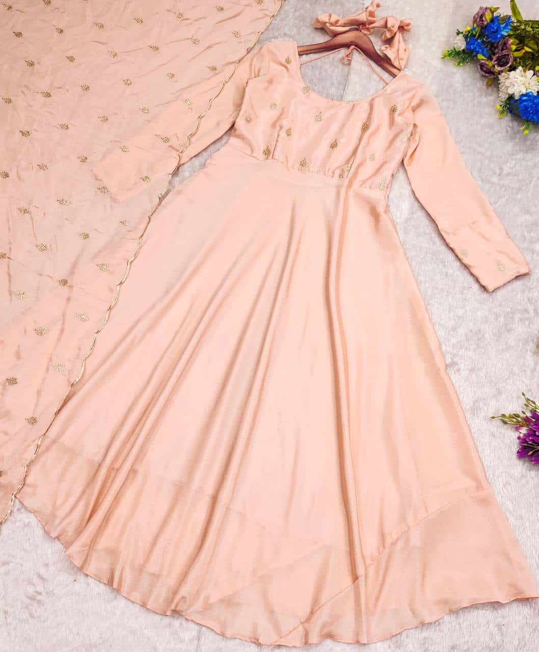 "Mesmerizing Chinnon Silk Anarkali - Elegant Embroidery & Trendy Flare!"
