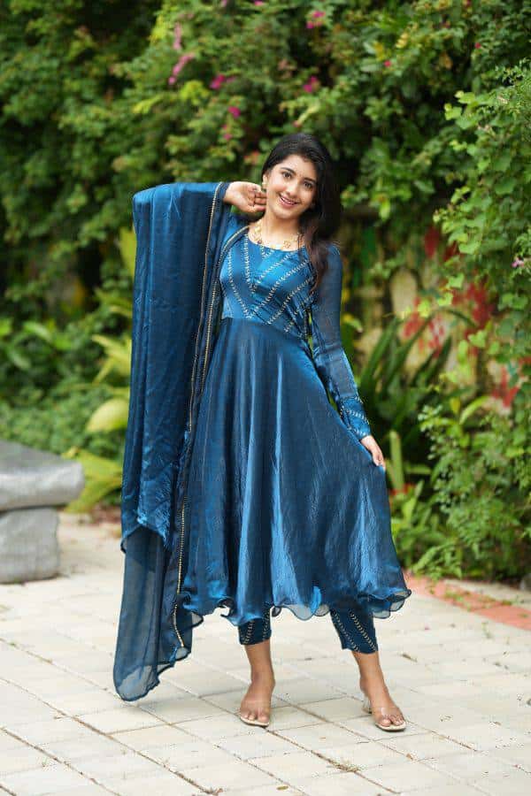 "Chinnon Silk Elegance: Embroidered Dress and Dupatta Set"