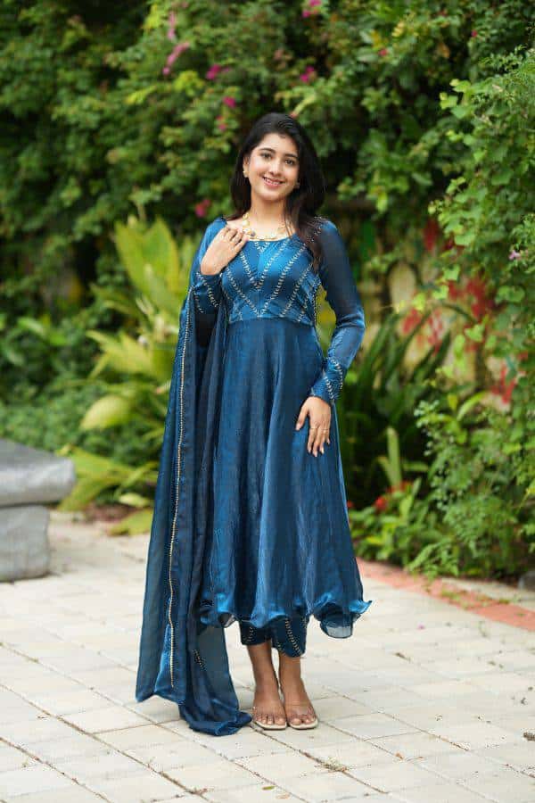 "Chinnon Silk Elegance: Embroidered Dress and Dupatta Set"