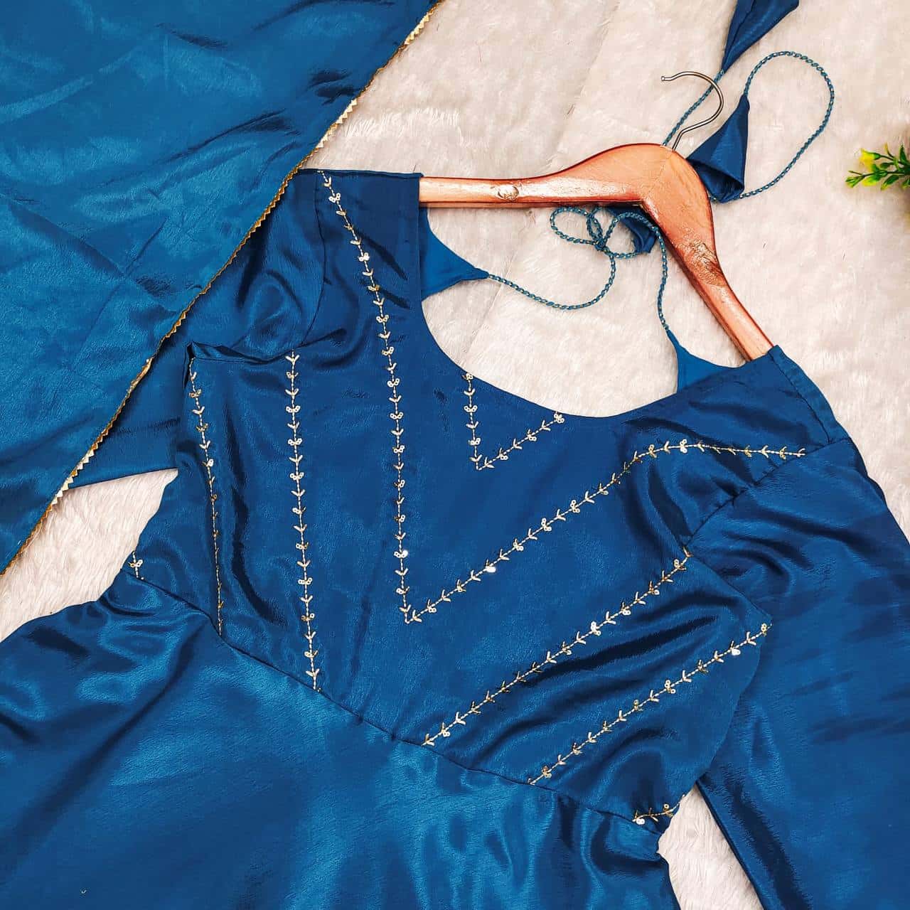 "Chinnon Silk Elegance: Embroidered Dress and Dupatta Set"