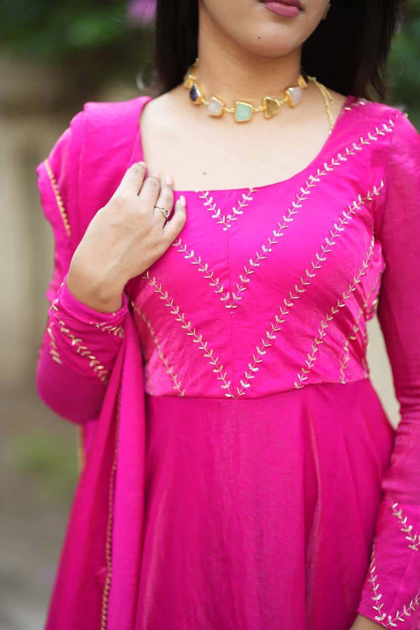 "Chinnon Silk Elegance: Embroidered Dress and Dupatta Set"