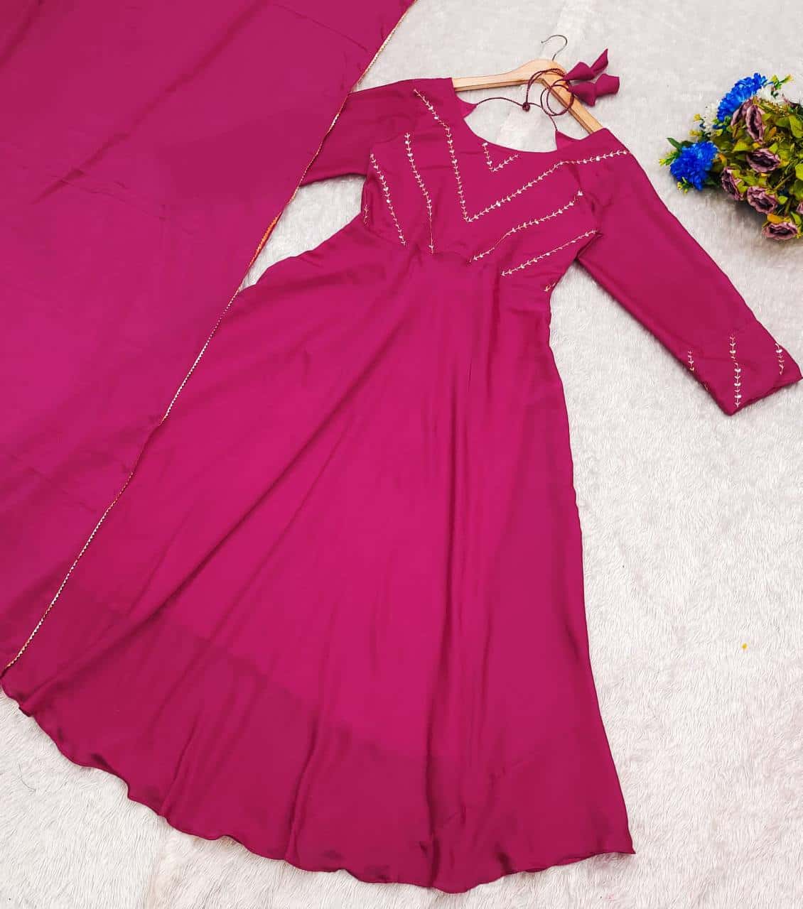 "Chinnon Silk Elegance: Embroidered Dress and Dupatta Set"