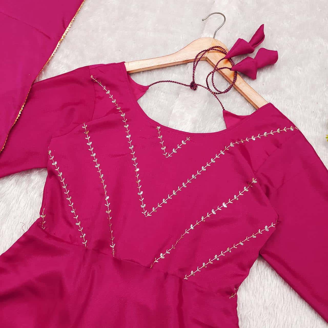 "Chinnon Silk Elegance: Embroidered Dress and Dupatta Set"