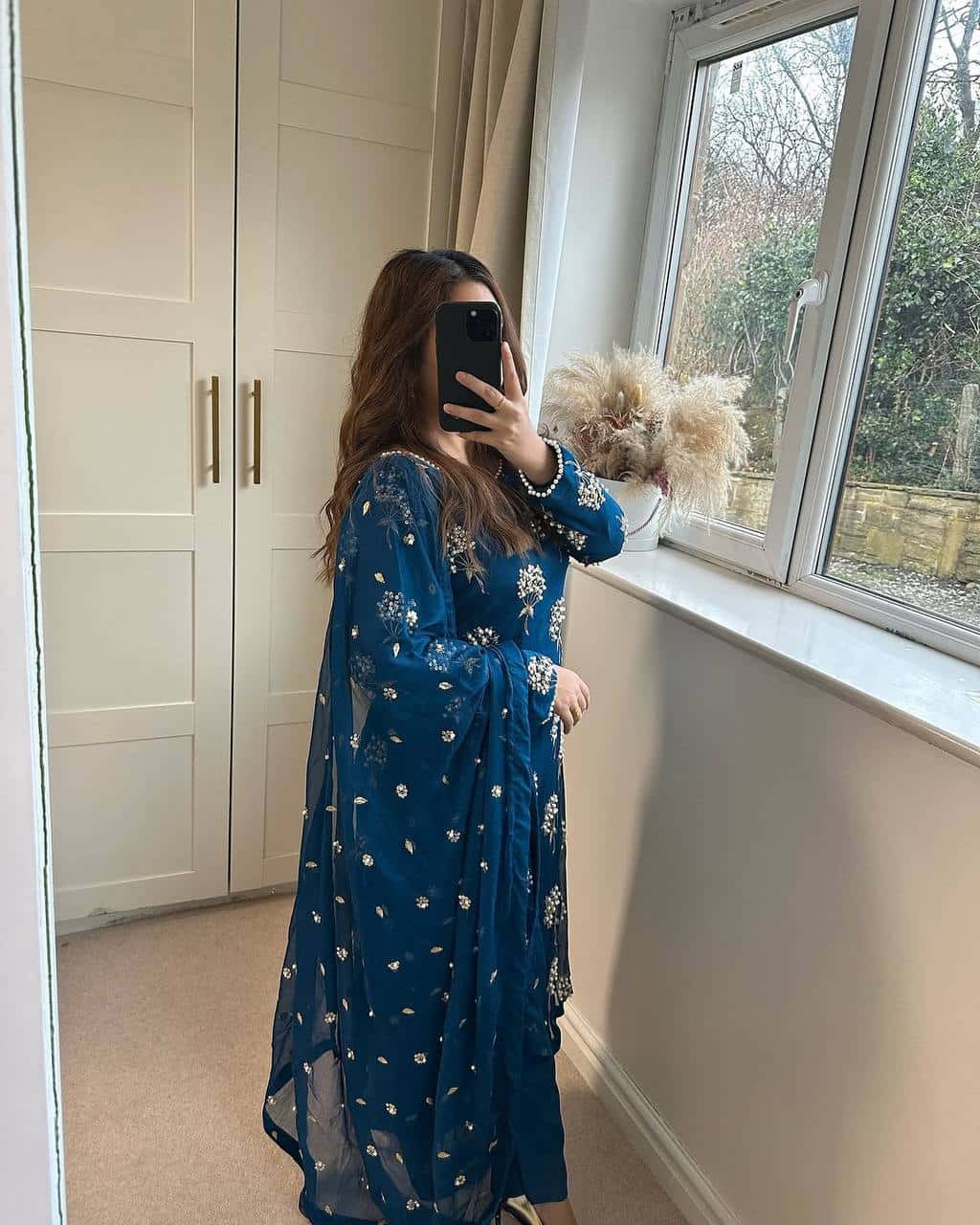 "Heavy Chinon Embroidered Long Top with Stitched Pant & Dupatta Set"