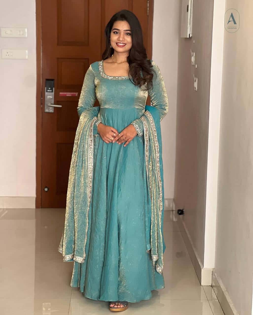 "Royal Elegance: Heavy Fandy Silk Gown with Embroidery Sequence Work & Full Flair"