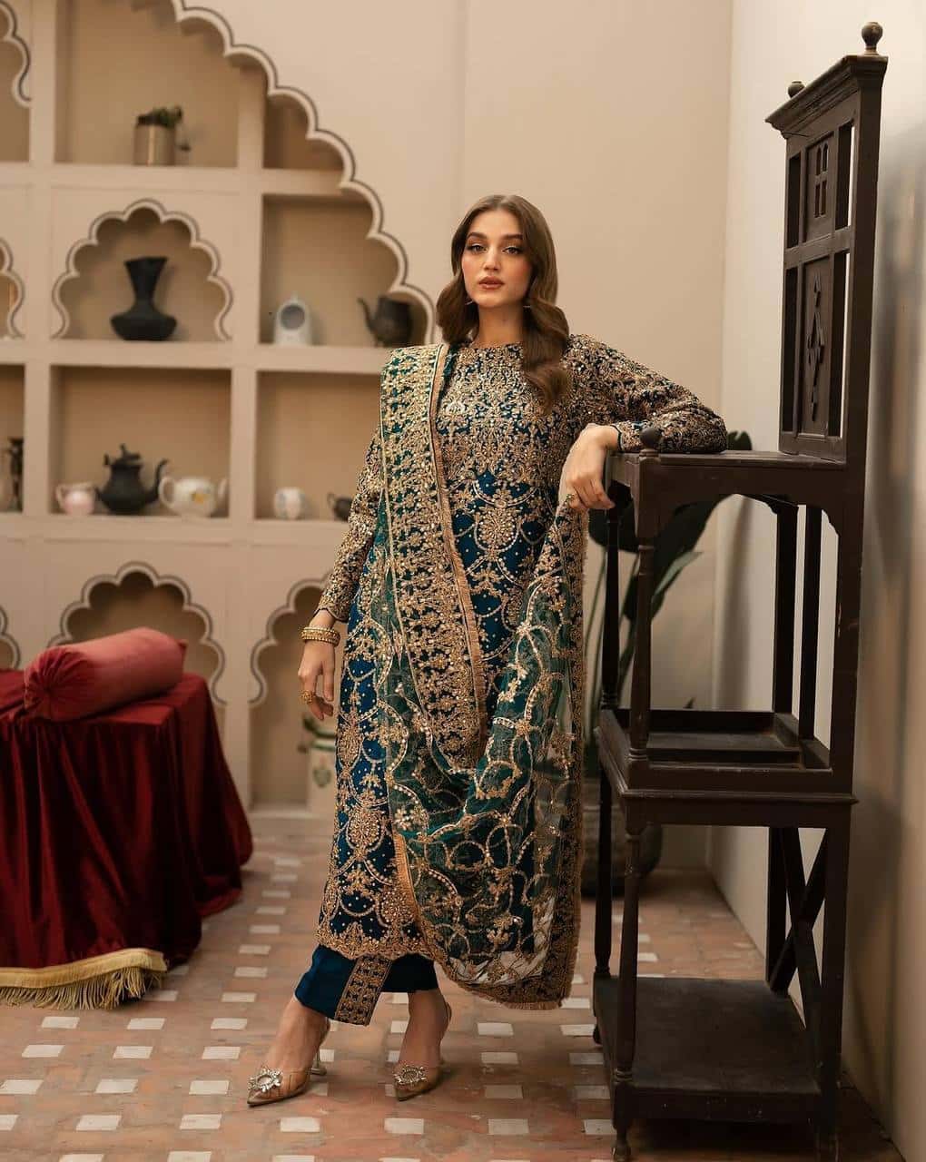 "Heavy Faux Georgette Embroidered Top, Pant & Dupatta Set – Fully Stitched"