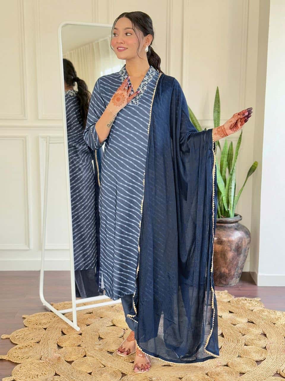 "Elegant Pure Muslin Sequence Embroidery Kurti with Heavy Chinon Dupatta"