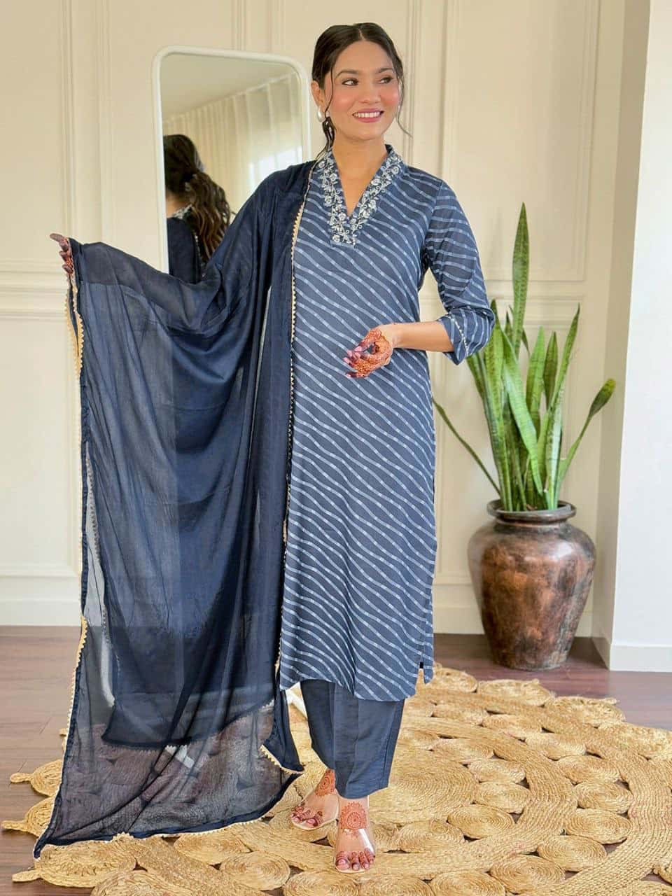 "Elegant Pure Muslin Sequence Embroidery Kurti with Heavy Chinon Dupatta"