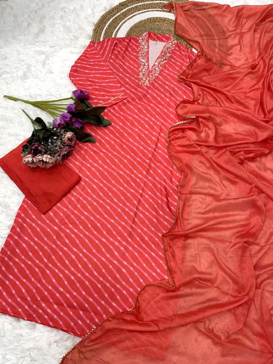 "Elegant Pure Muslin Sequence Embroidery Kurti with Heavy Chinon Dupatta"