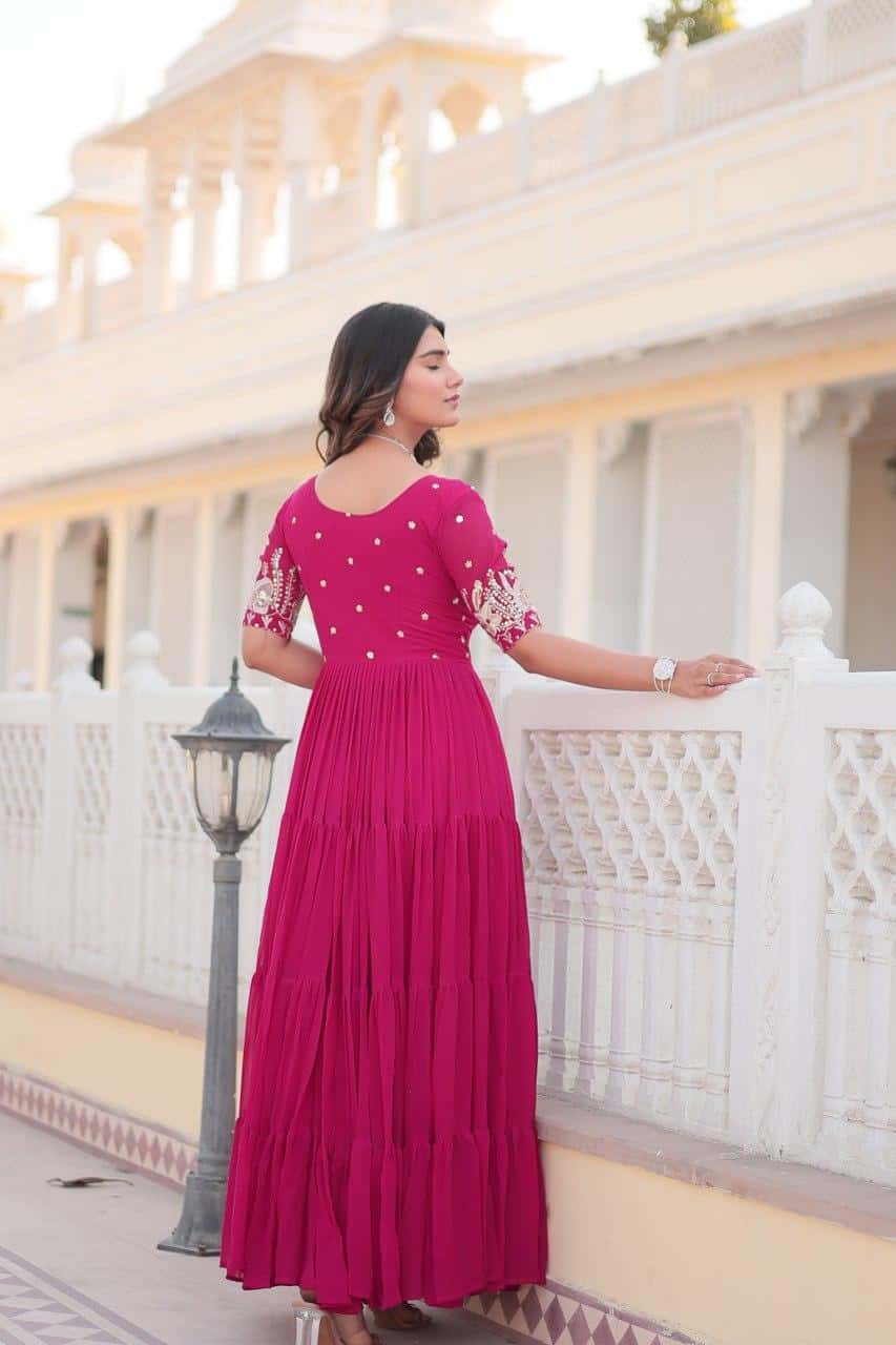 Zari work full flared gown kurta for women