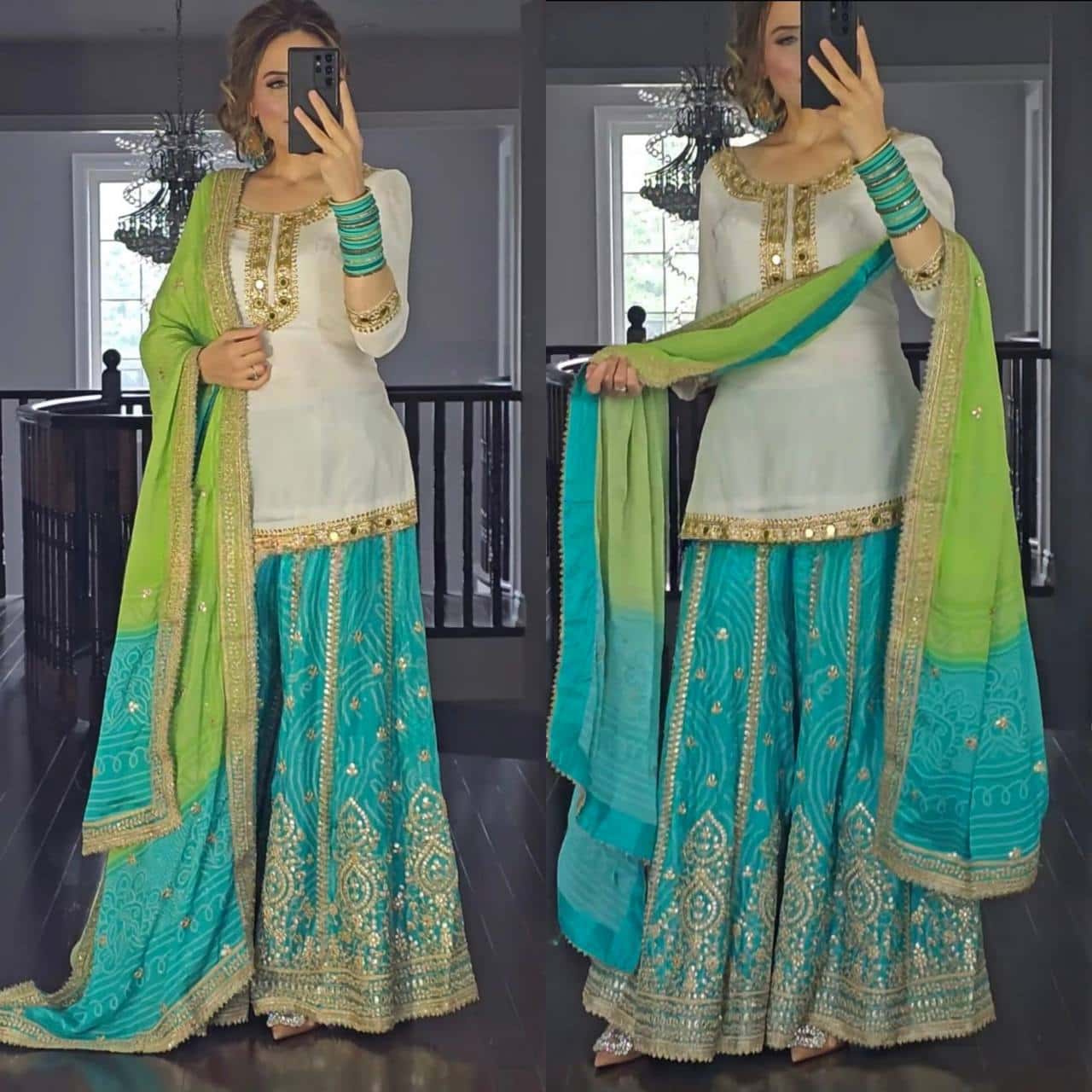 Heavy silk kurta sharara with dupatta sets