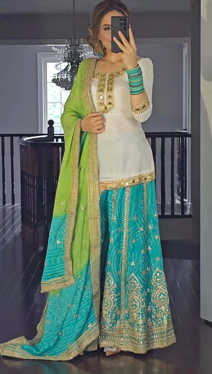 Heavy silk kurta sharara with dupatta sets